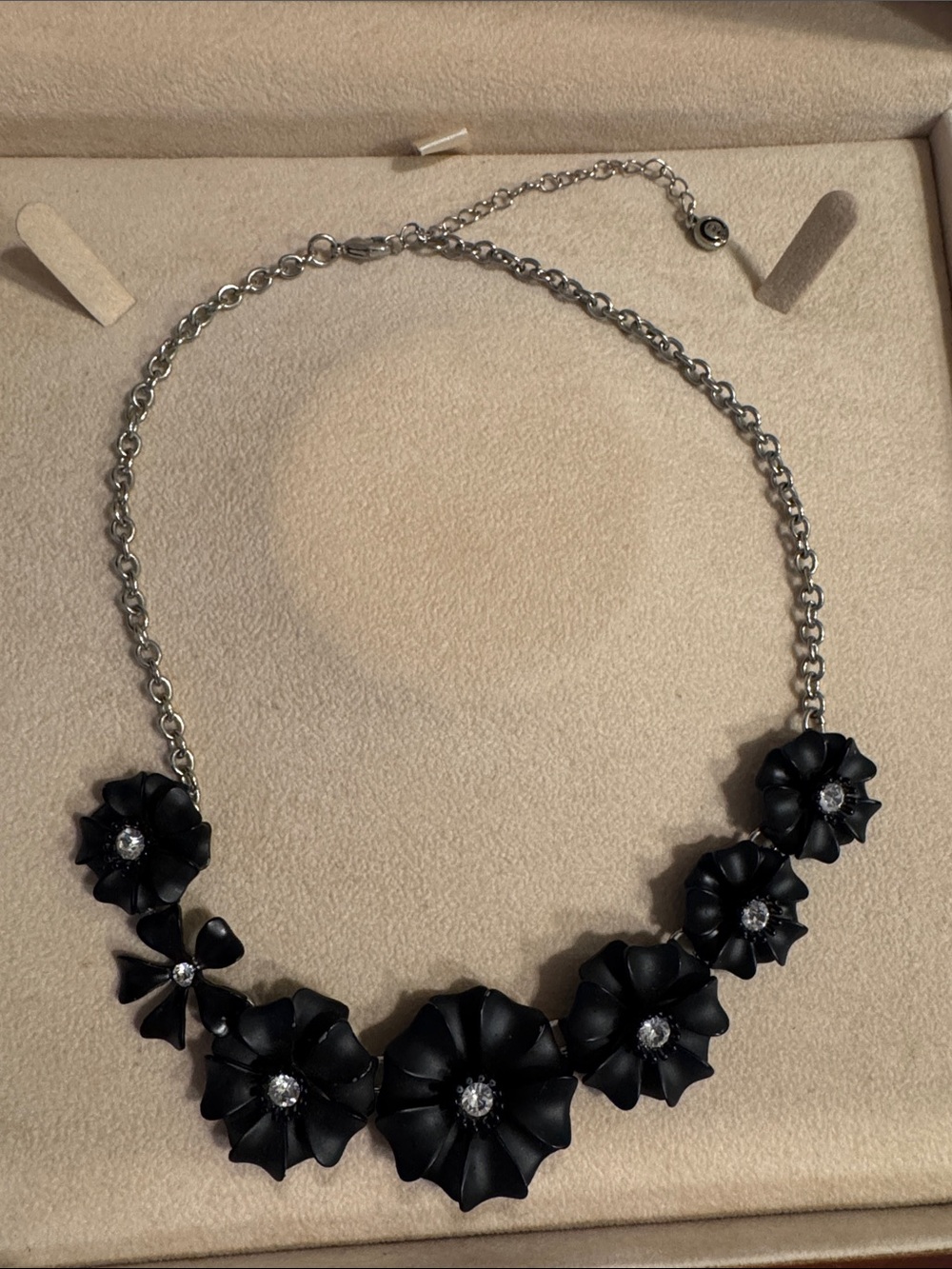 Elegant Silver and Black Floral Statement Necklace